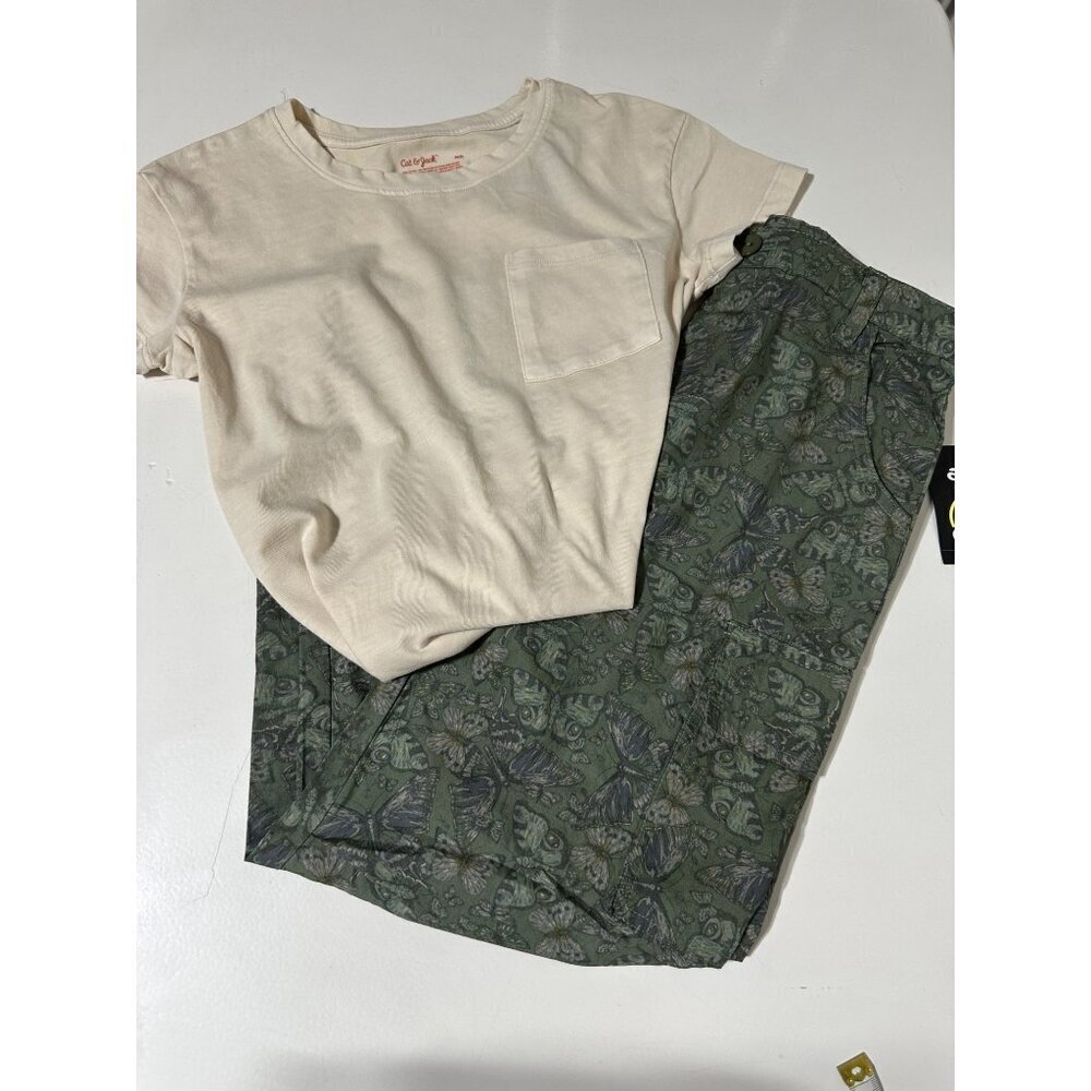 Cat & Jack Girls Plain Pocket Tee 8 & Art Class Wide Leg Cargo Pant Size 8 NWT